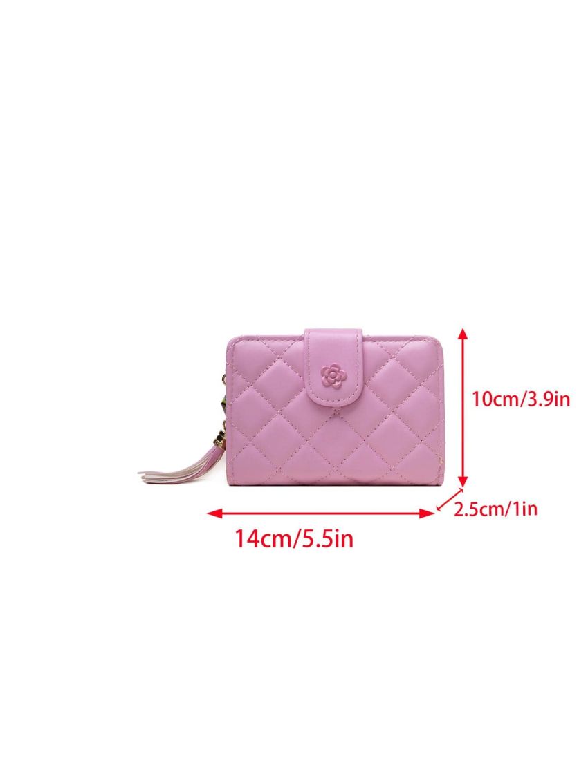 Quilted Small Wallet Black Tassel Decor For Daily