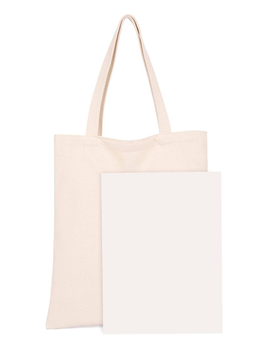Heart & Letter Graphic Shopper Bag Beige Double Handle Casual