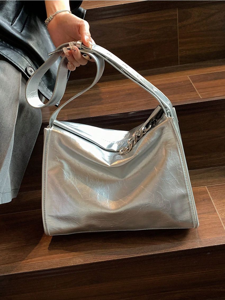 Metallic Hobo Bag Silver Funky Adjustable Strap