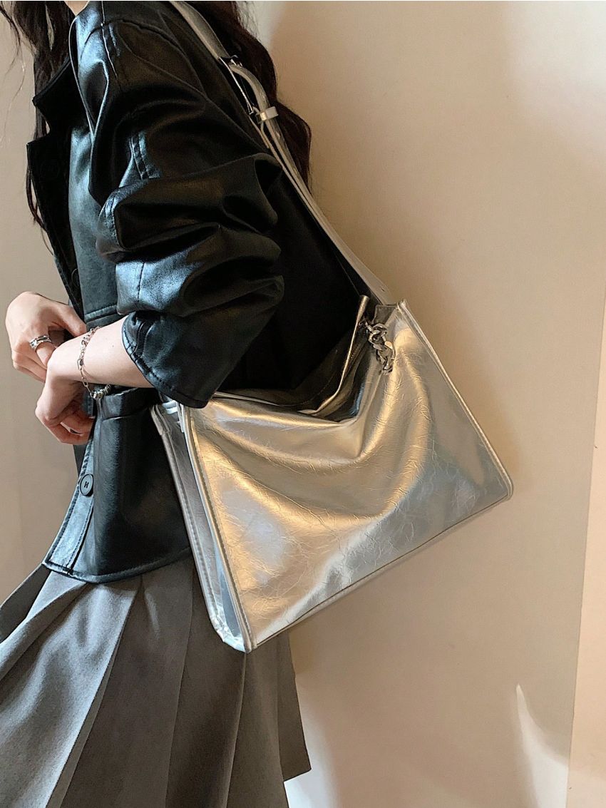 Metallic Hobo Bag Silver Funky Adjustable Strap