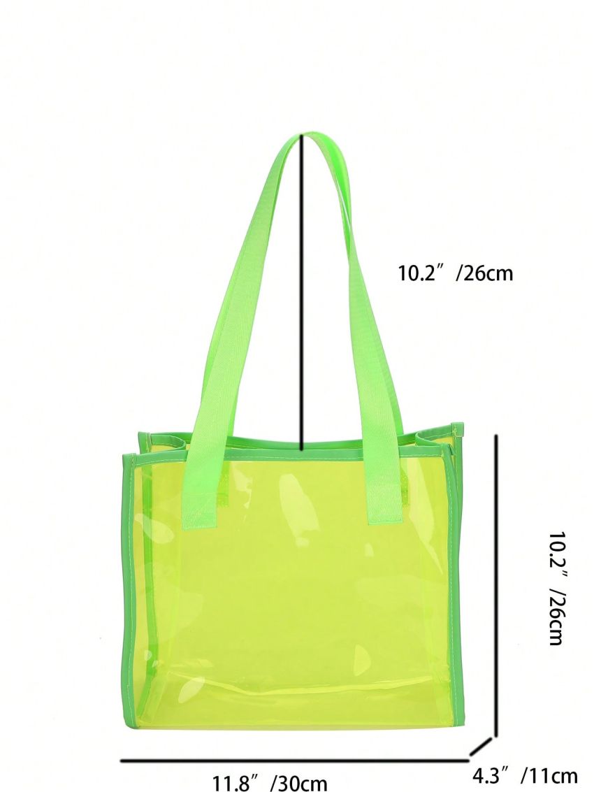 Neon Green Clear Shoulder Tote Bag PVC Double Handle Funky