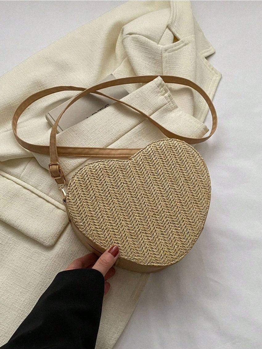 Mini Heart Design Straw Bag Vacation Style
