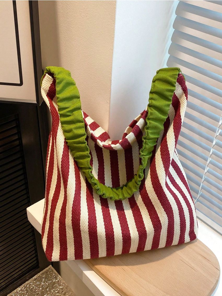 Striped Pattern Hobo Bag Colorblock Fashionable For Daily
