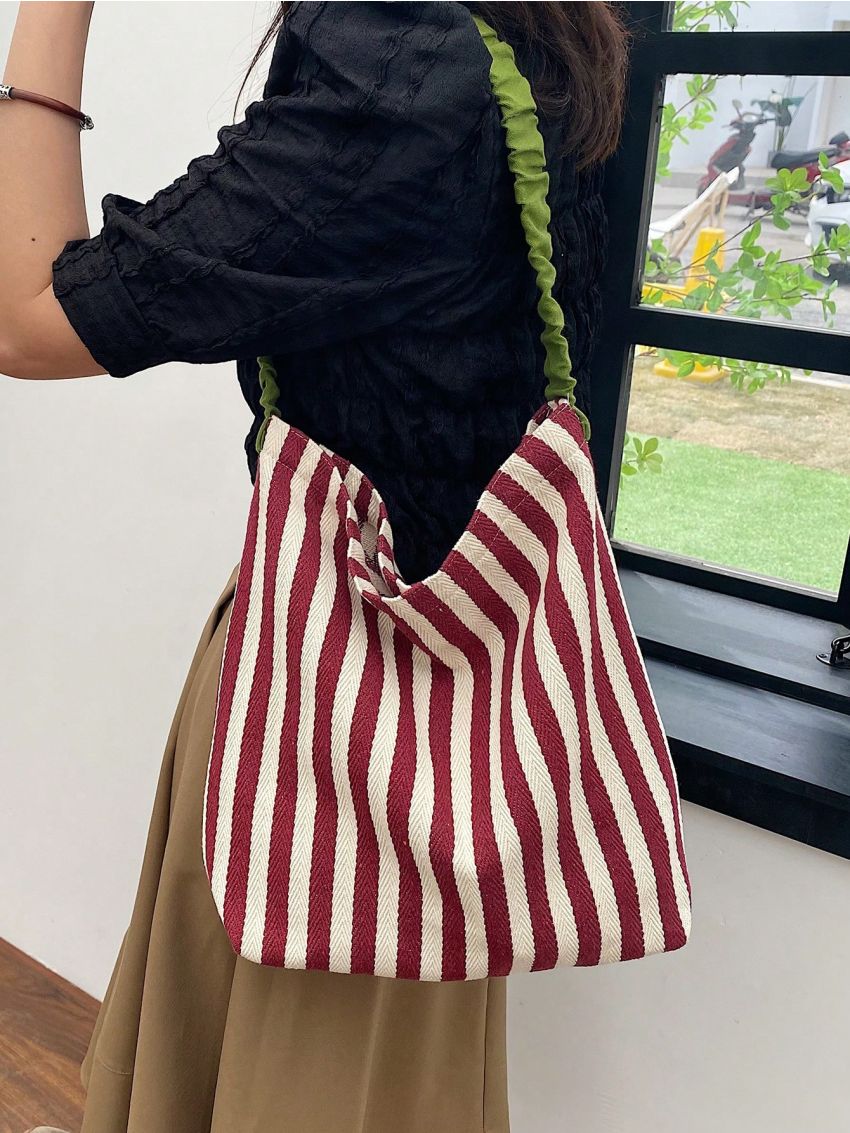 Striped Pattern Hobo Bag Colorblock Fashionable For Daily
