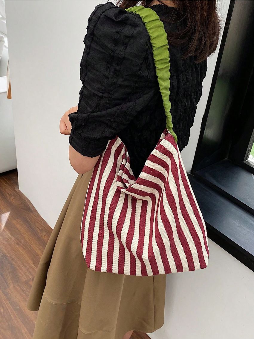 Striped Pattern Hobo Bag Colorblock Fashionable For Daily