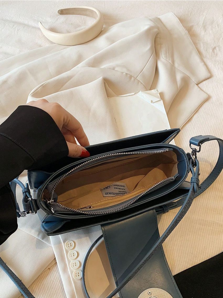 Metal Decor Baguette Bag Polyester Fashionable Zipper