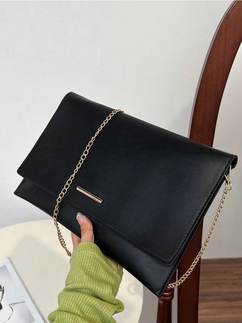 Metal Decor Envelope Bag Black PU Elegant