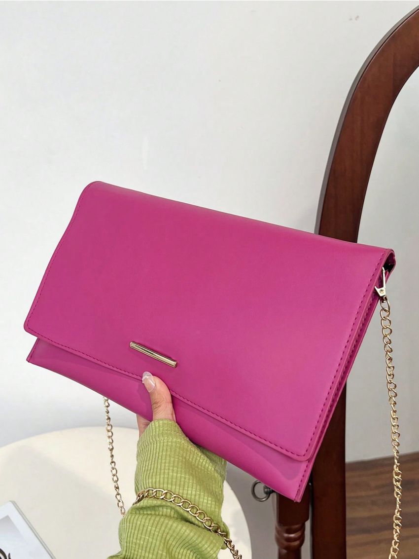 Metal Decor Envelope Bag Pink PU Fashionable