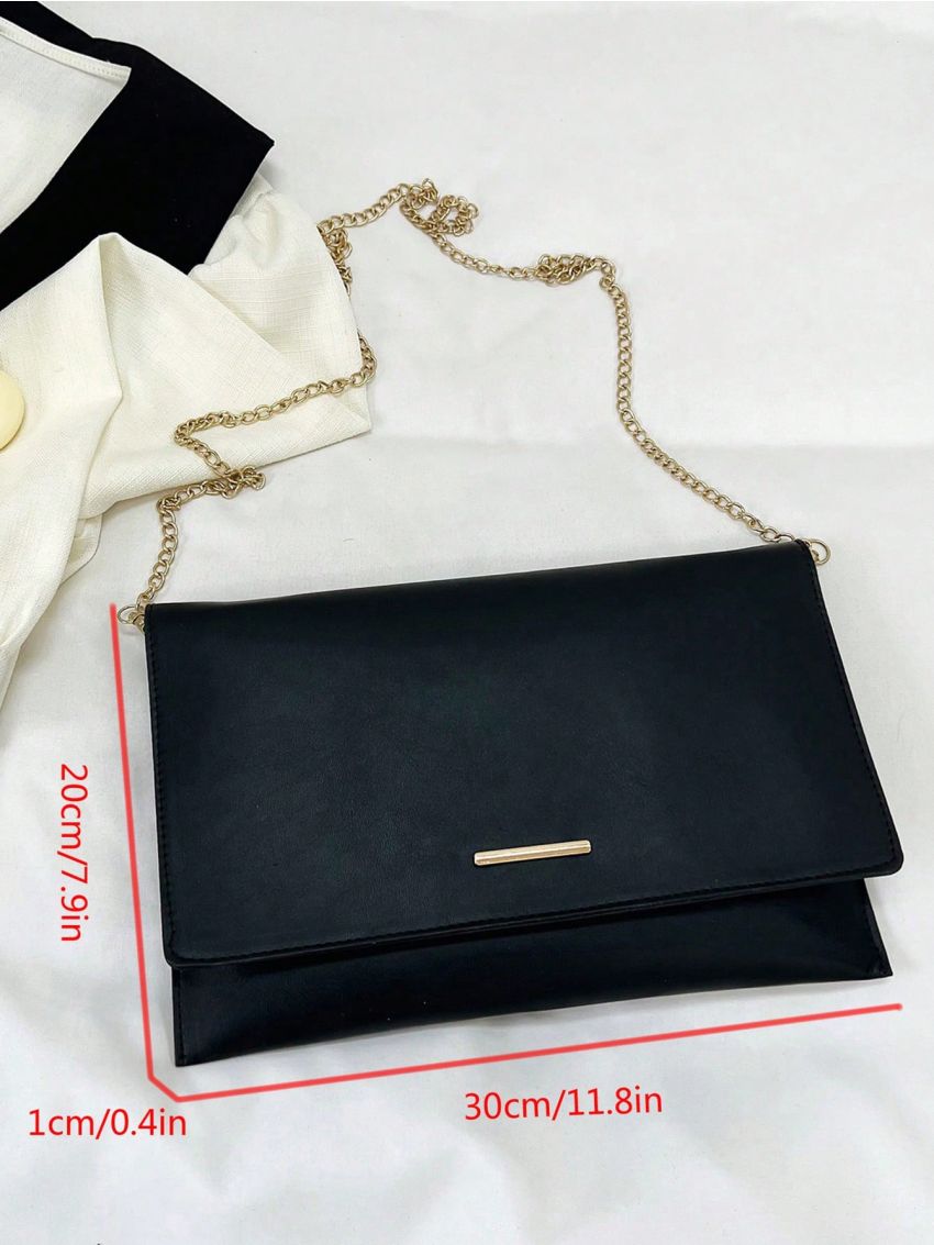 Metal Decor Envelope Bag Black PU Elegant
