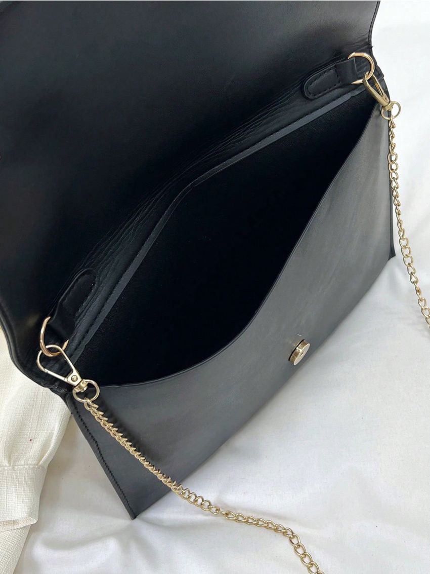 Metal Decor Envelope Bag Black PU Elegant