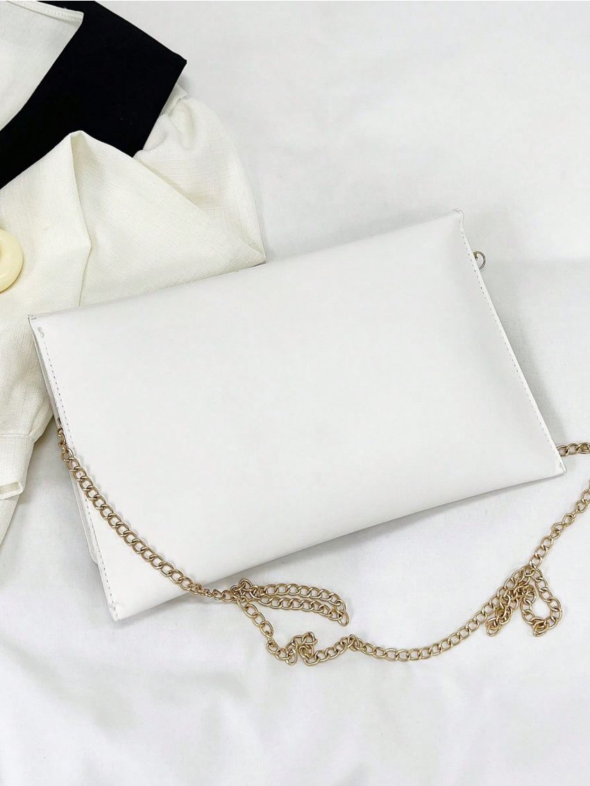 Metal Decor Envelope Bag Yellow PU Elegant