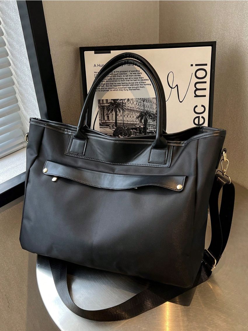 Studded Detail Shoulder Tote Bag Polyester Black Large Capacity Fashionable