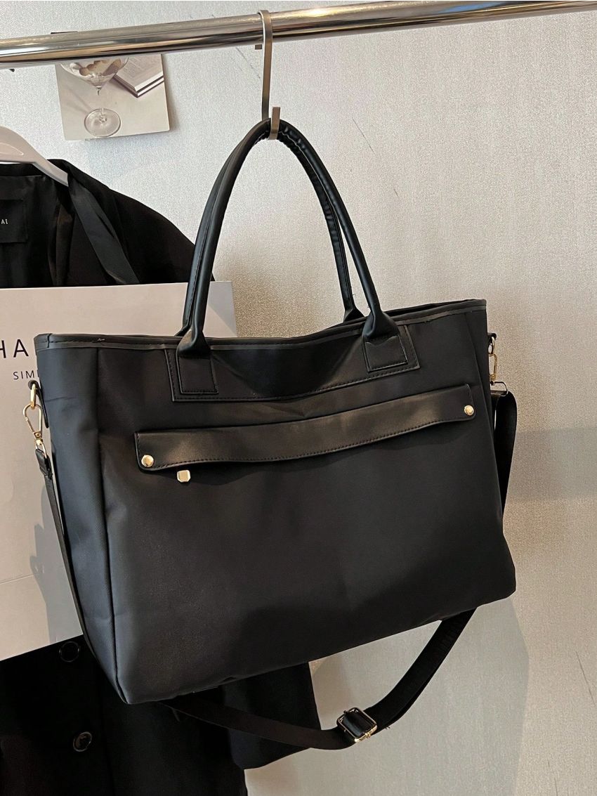 Studded Detail Shoulder Tote Bag Polyester Black Large Capacity Fashionable