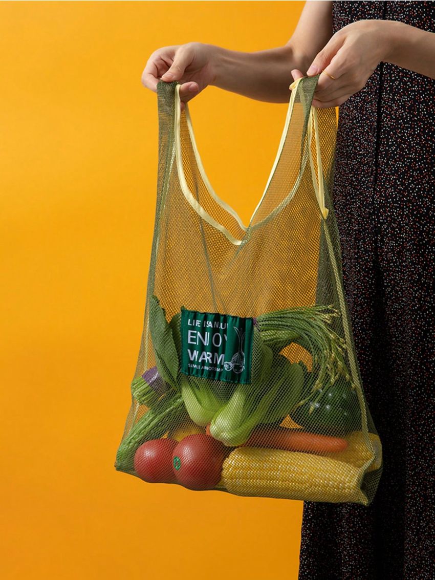 Medium Letter Patch Decor Mesh Shopper Bag Contrast Binding