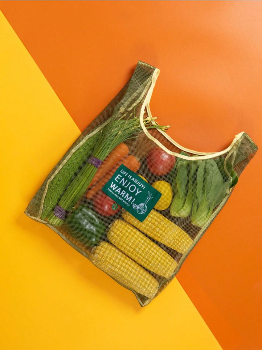 Medium Letter Patch Decor Mesh Shopper Bag Contrast Binding