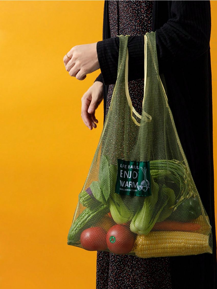 Medium Letter Patch Decor Mesh Shopper Bag Contrast Binding