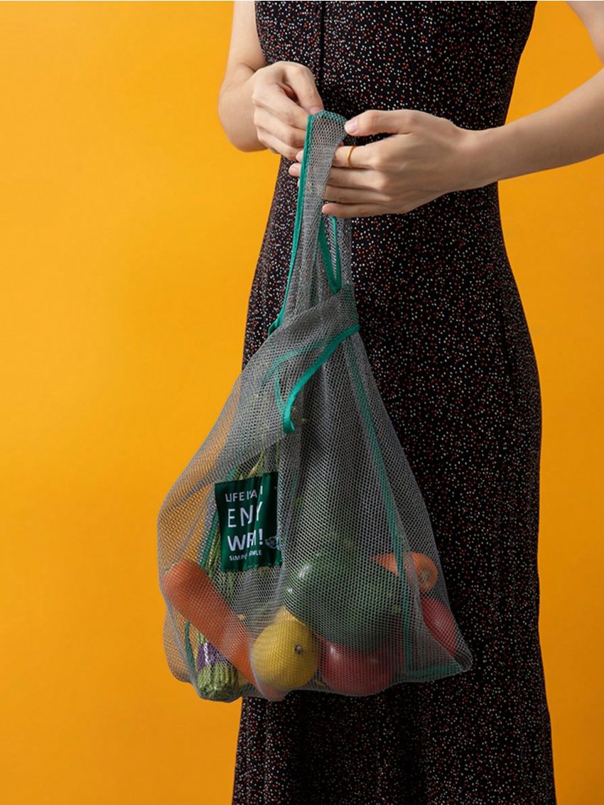 Medium Letter Patch Decor Mesh Shopper Bag Contrast Binding