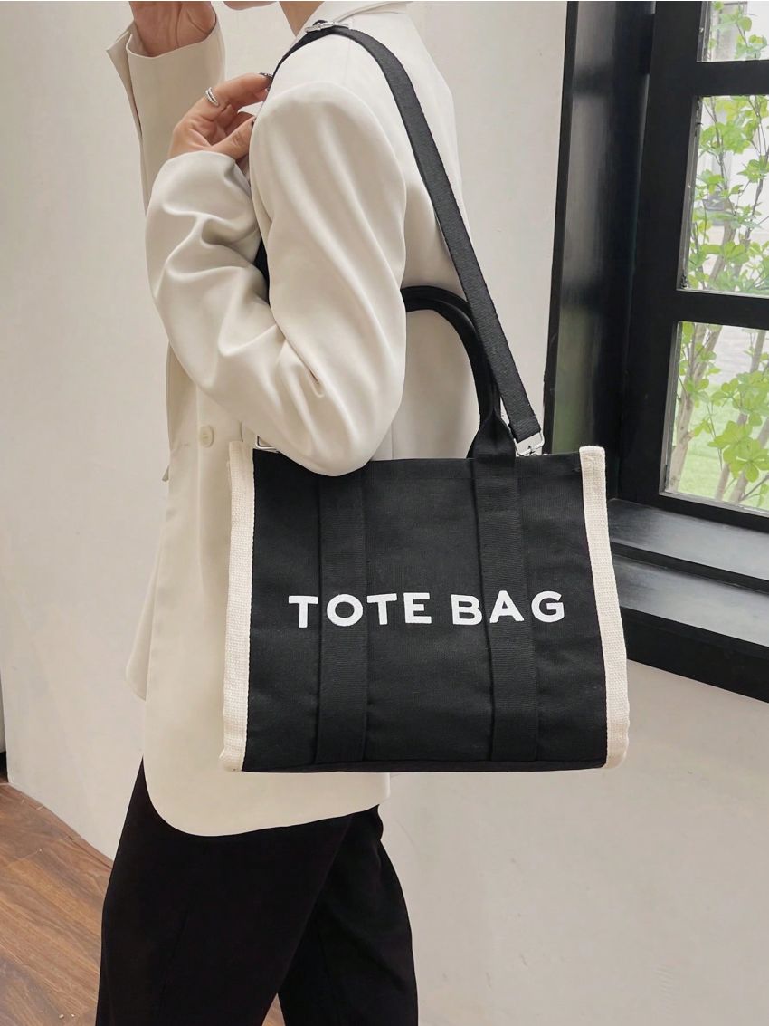 Letter Graphic Shopper Bag Casual Double Handle Polyester
