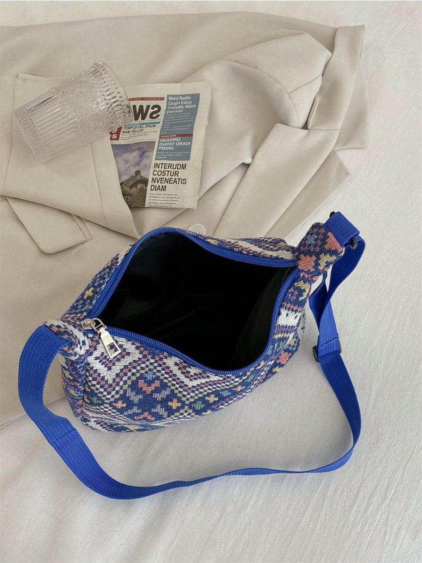 Fashionable Hobo Bag Geometric Pattern Zipper Adjustable-strap Polyester