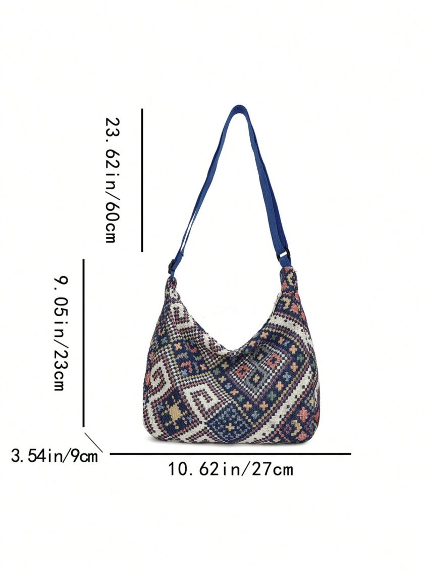 Fashionable Hobo Bag Geometric Pattern Zipper Adjustable-strap Polyester