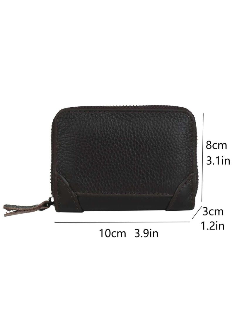 Zipper Card Holder High-capacity Multi-function Anti-theft Coffee Brown PU