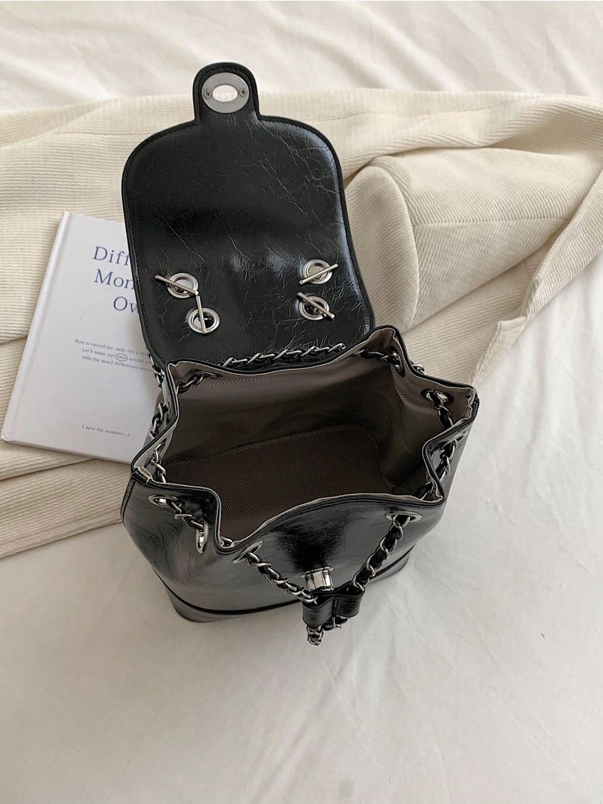 Mini Flap Backpack Drawstring Design Turn Lock