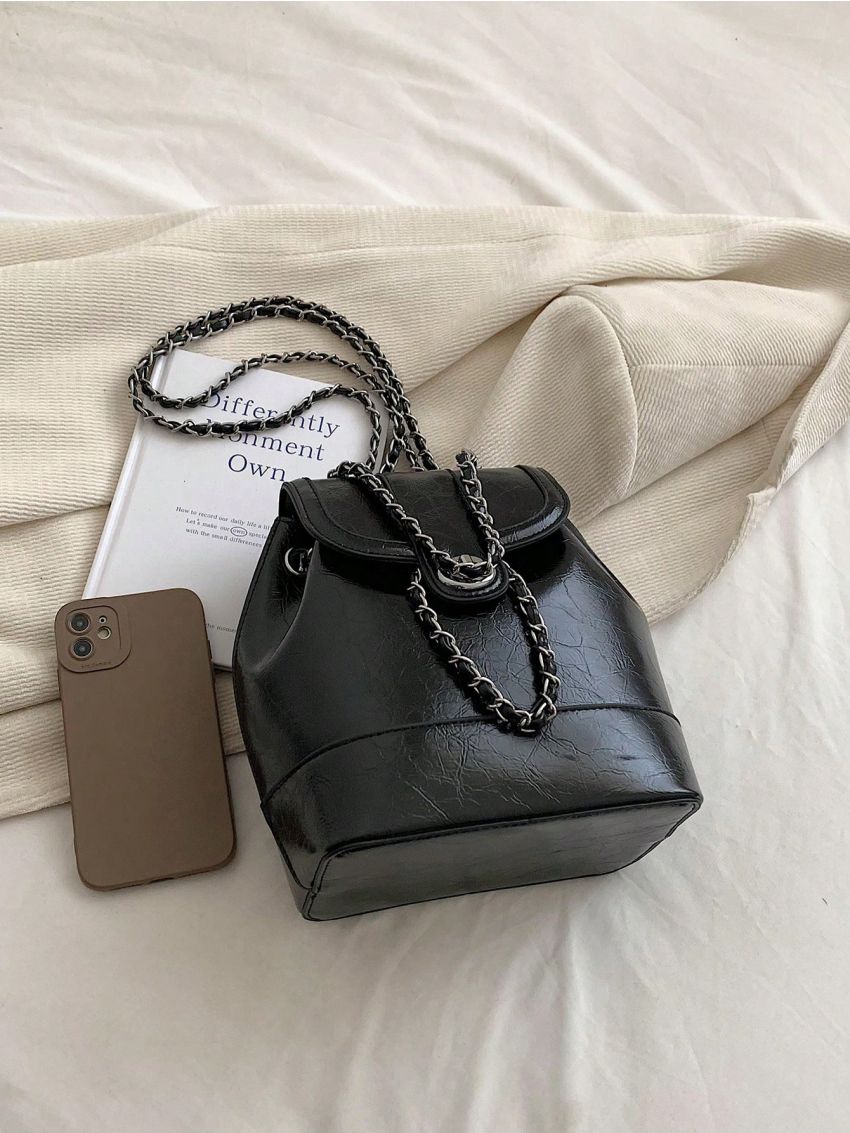 Mini Flap Backpack Drawstring Design Turn Lock