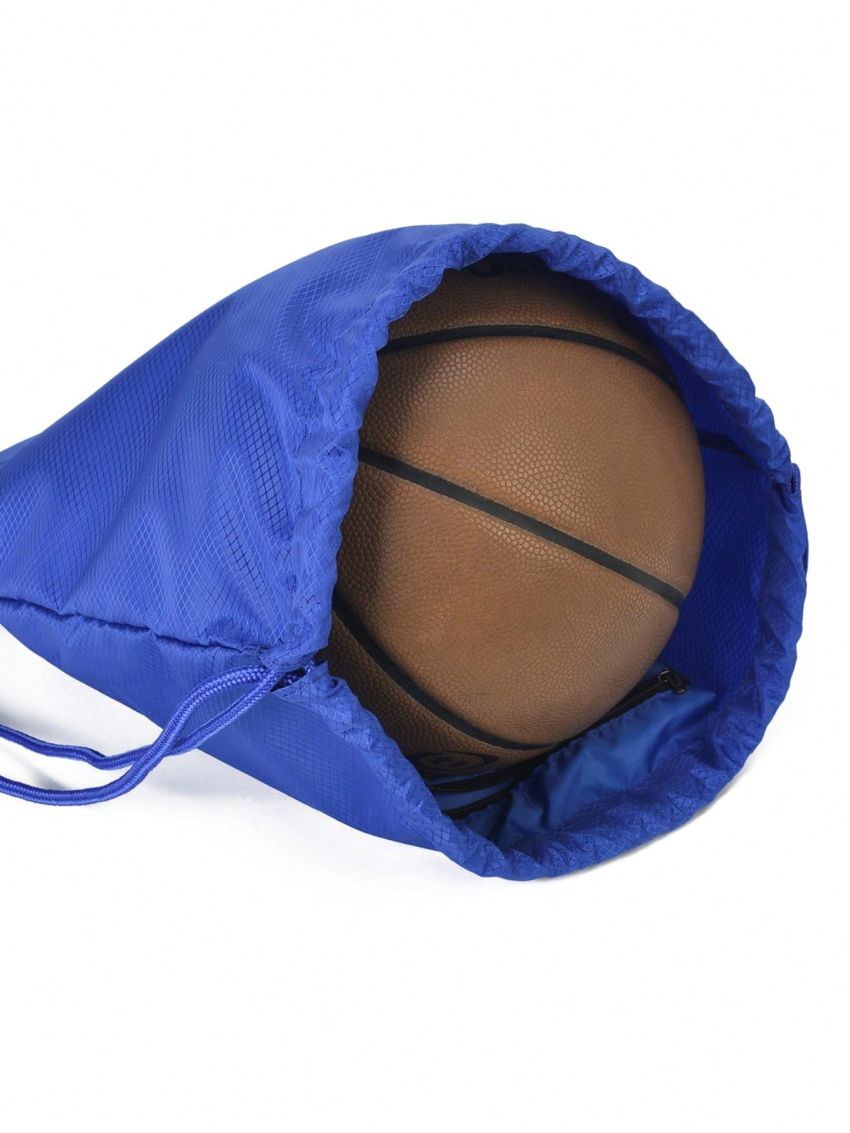 Oversized Drawstring Backpack Zip Front Blue Minimalist