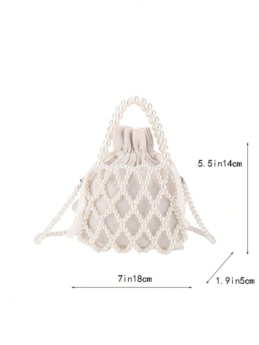 Mini Faux Pearl Decor Bucket Bag Drawstring Design