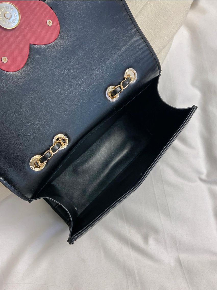 Mini Quilted Pattern Flap Square Bag Heart Decor