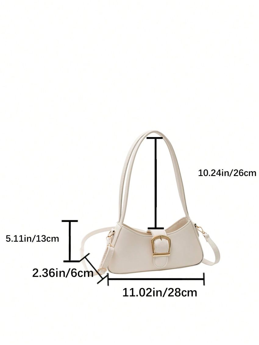 Medium Buckle Decor Baguette Bag Double Handle