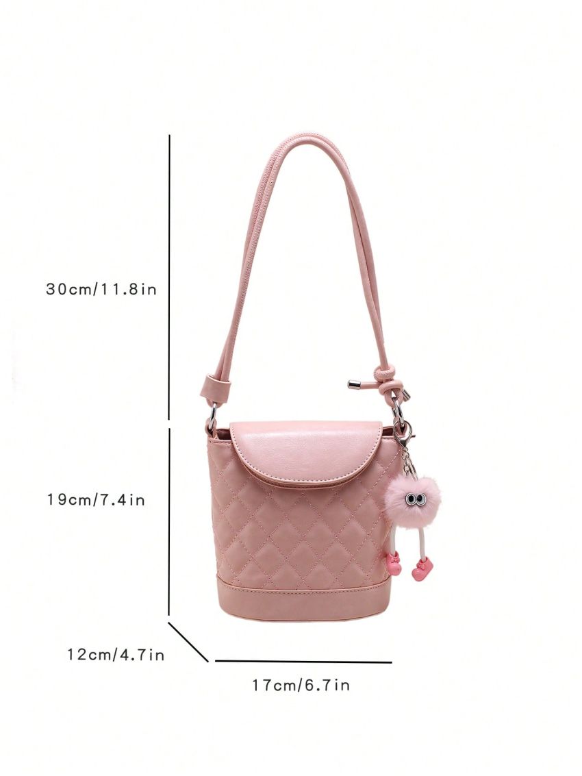 Mini Quilted Pattern Flap Bucket Bag Knot Design Strap