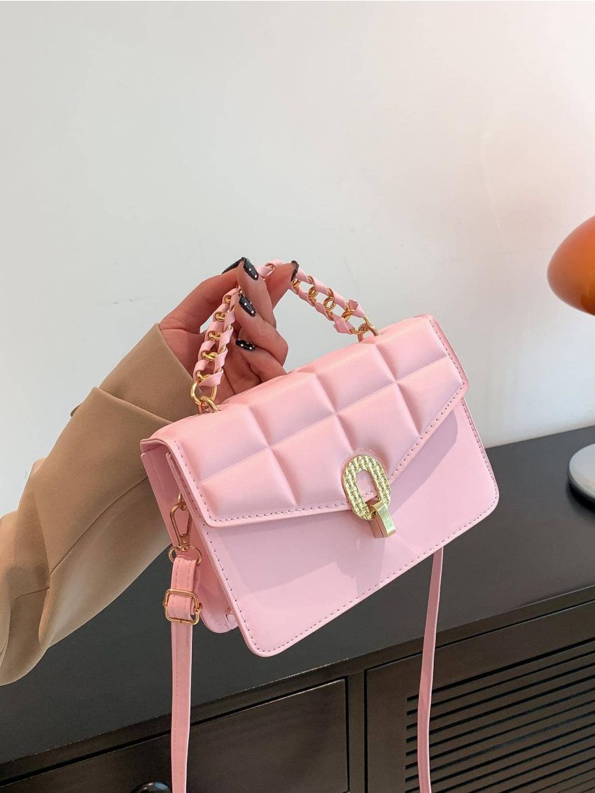 Simple Textured Square Bag, Women's Fashion Flap Purse, Solid PU Shoulder Bag