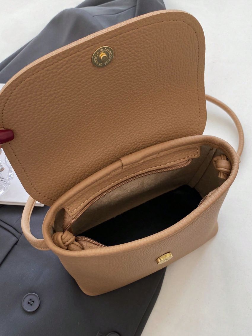 Mini Letter Graphic Flap Bucket Bag Litchi Embossed