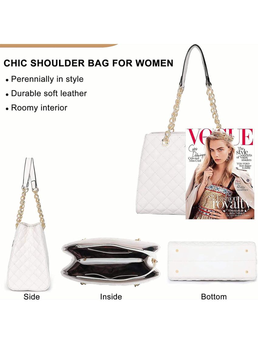 Shoulder Handbags for Women Quilted Tote Purse Ladies Designer Satchel  Bag with Chain Strap Gift