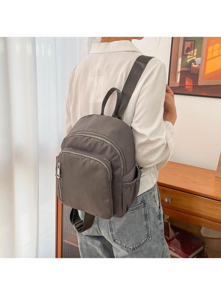 Minimalist Classic Backpack Small Zipper Gray Nylon