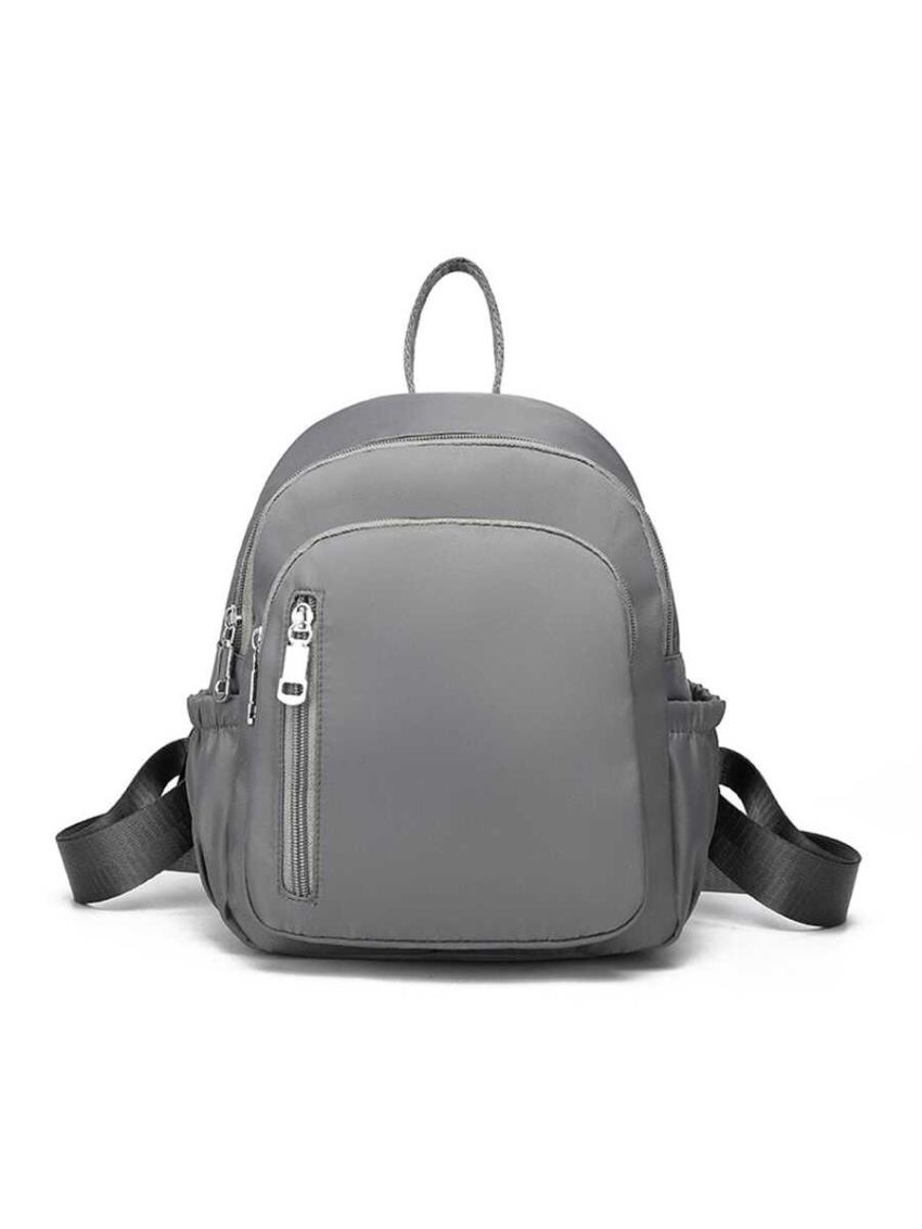 Minimalist Classic Backpack Small Zipper Gray Nylon