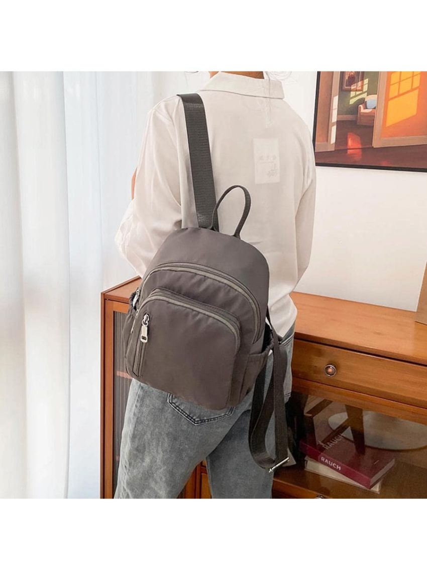 Minimalist Classic Backpack Small Zipper Gray Nylon