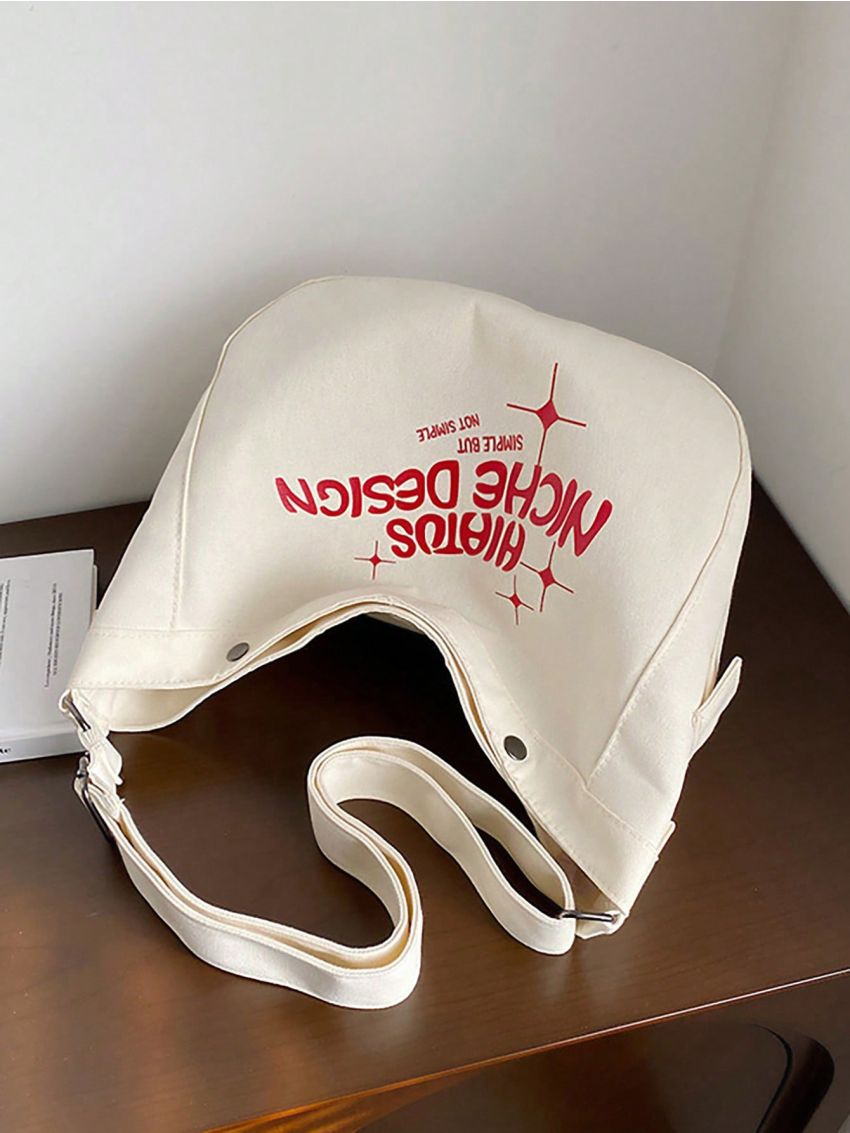 Letter Graphic Hobo Bag Oversized Adjustable Strap