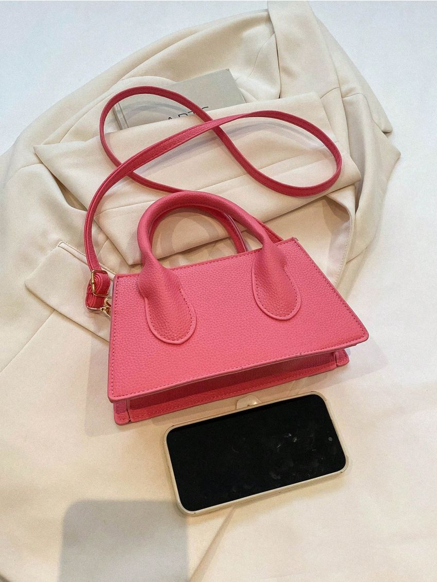 Small Baguette Bag Litchi Embossed Minimalist Pink