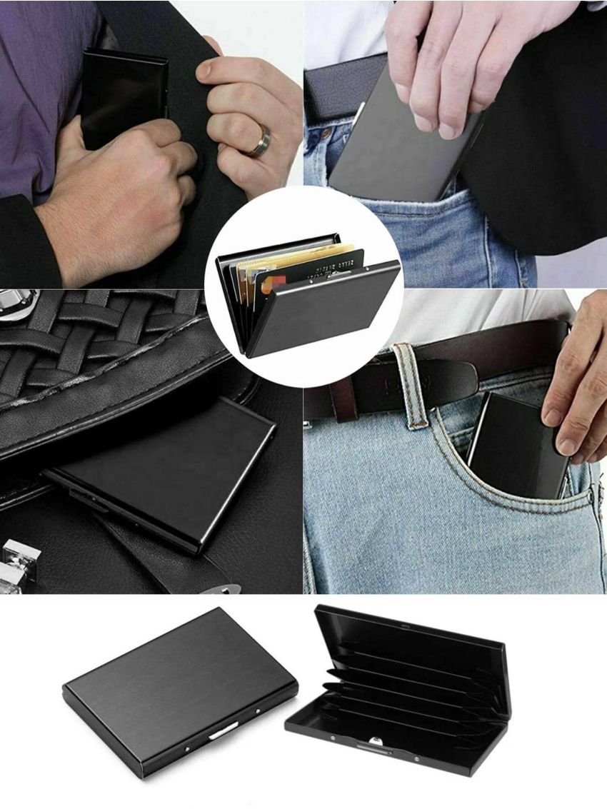 ID Credit Bank Card Holder Wallet Men Metal Anti-Scan Credit Card Case Anti RFID Blocking Reader