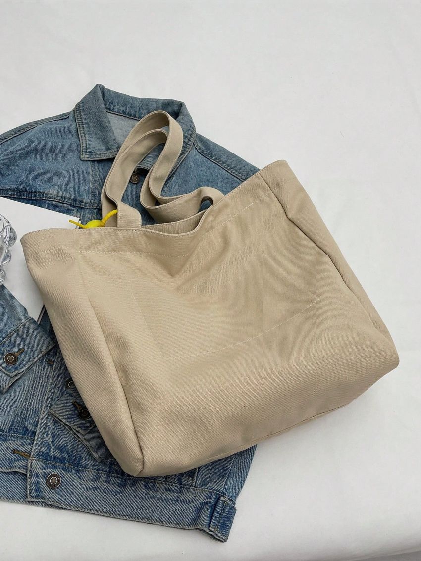 Letter Graphic Shopper Bag With Bag Charm Oversized