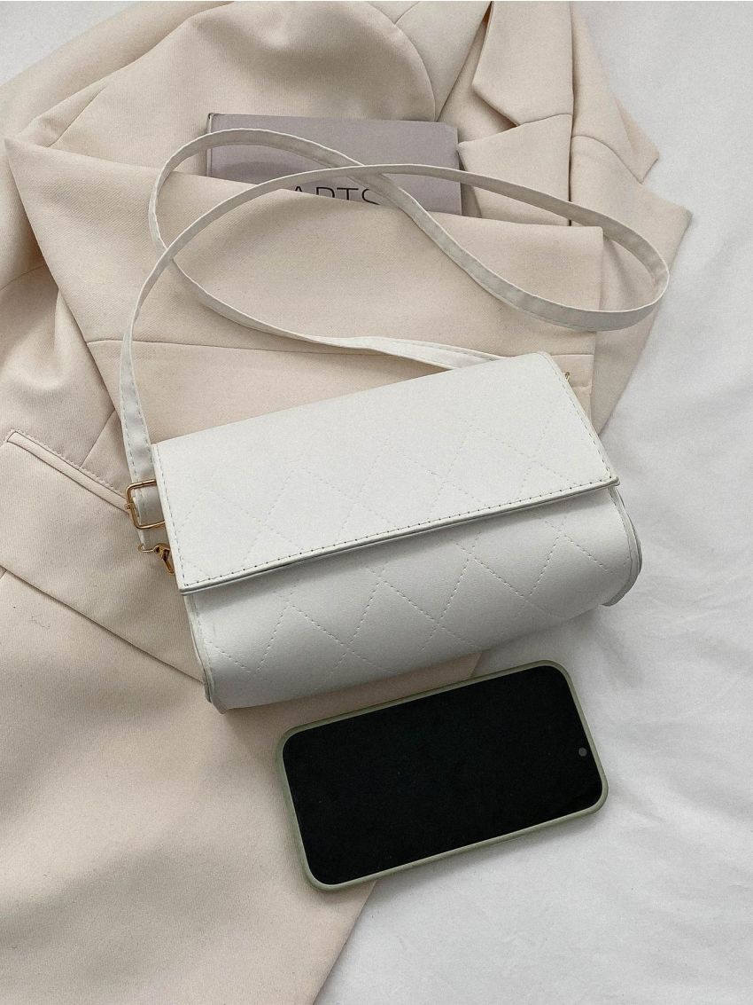 Minimalist Square Bag Flap White Pu Elegant
