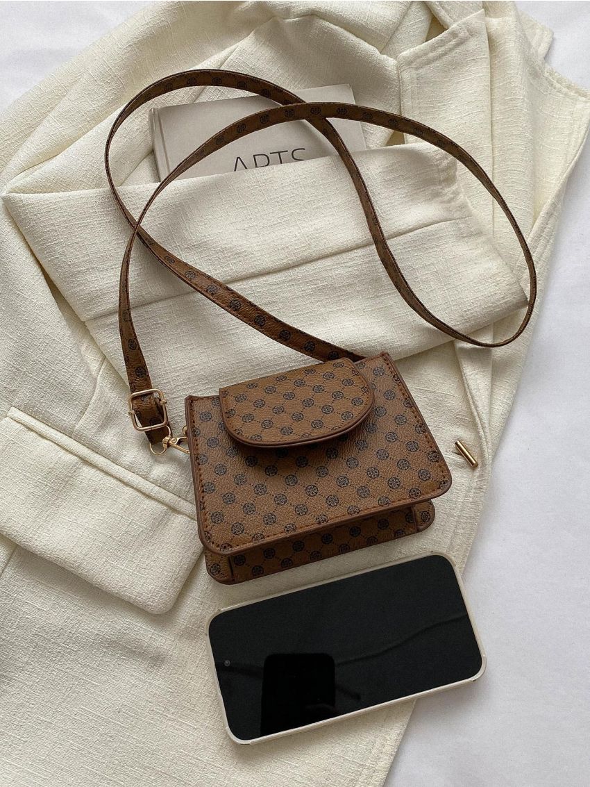 Mini Geometric Pattern Crossbody Bag, Fashion Pu Shoulder Bag