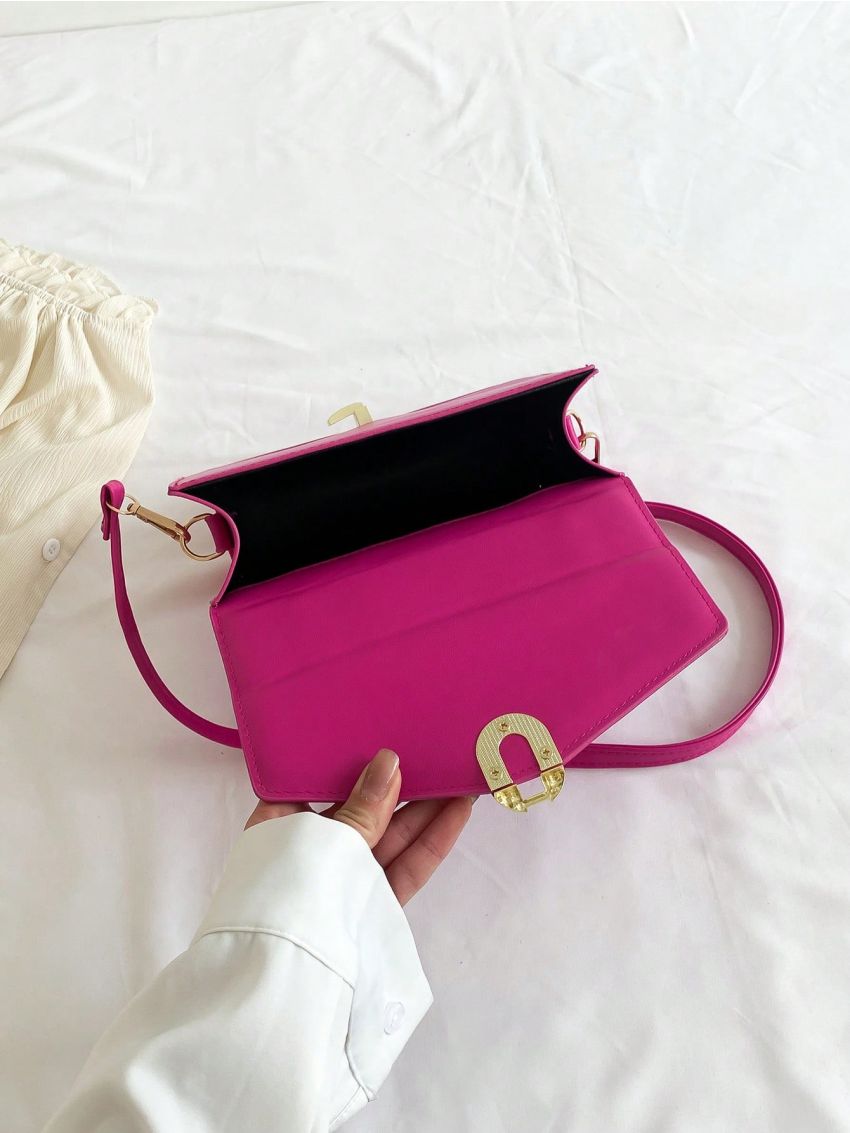 Mini Neon Pink Quilted Flap Square Bag Funky