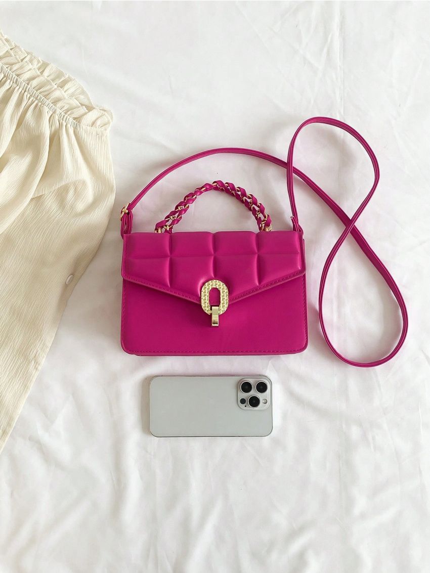 Mini Neon Pink Quilted Flap Square Bag Funky