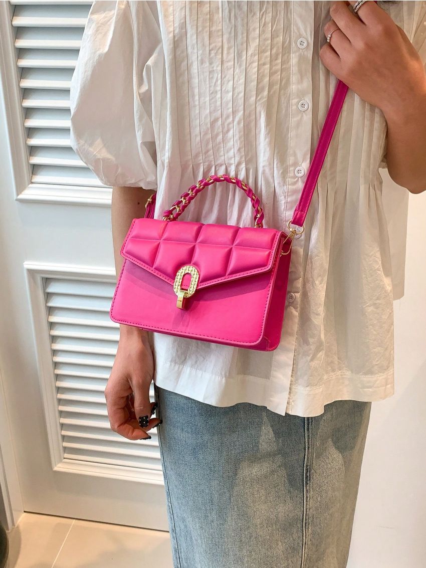 Mini Neon Pink Quilted Flap Square Bag Funky