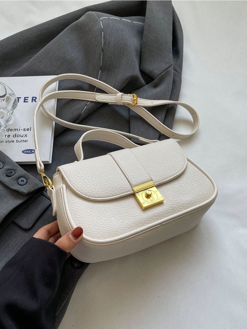 Litchi Embossed Flap Saddle Bag Top Handle