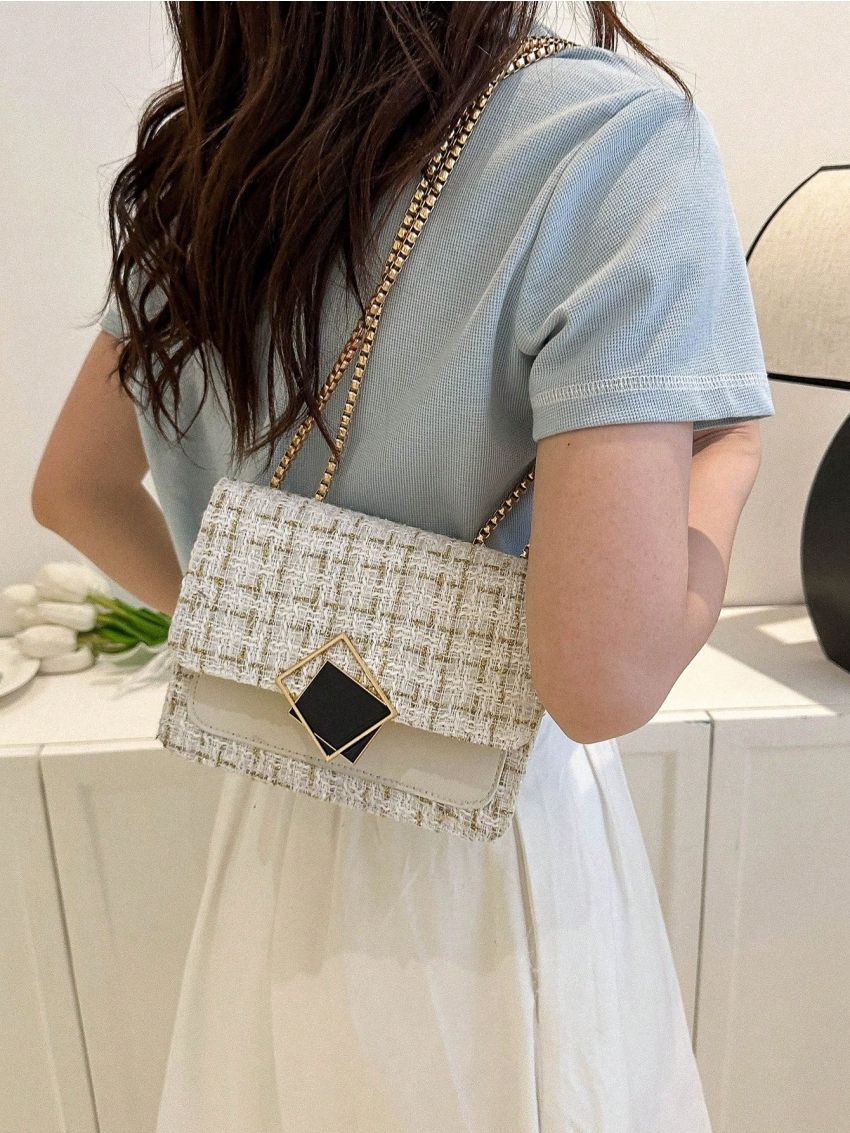 Mini Plaid Pattern Flap Square Bag Chain Strap