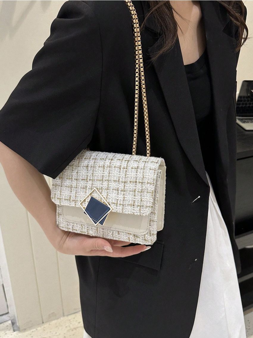 Mini Plaid Pattern Flap Square Bag Chain Strap